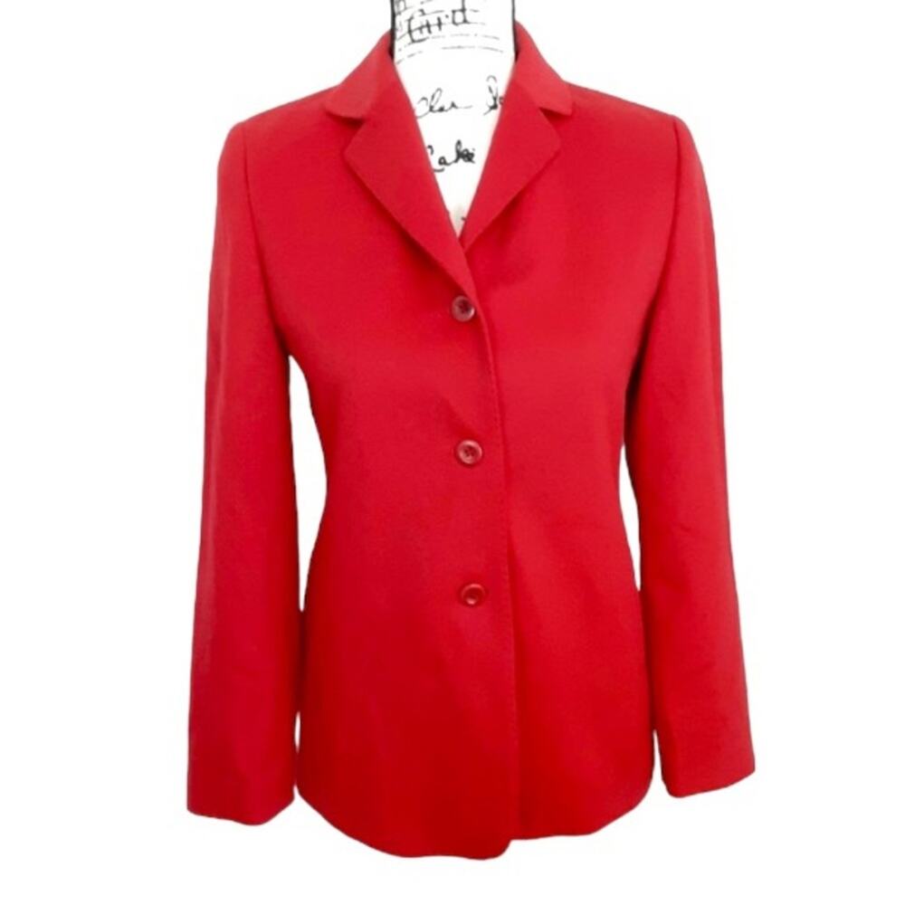 Lord & Taylor Red Blazer Jacket Wool Cashmere 2 Petite Patriotic Career Wear